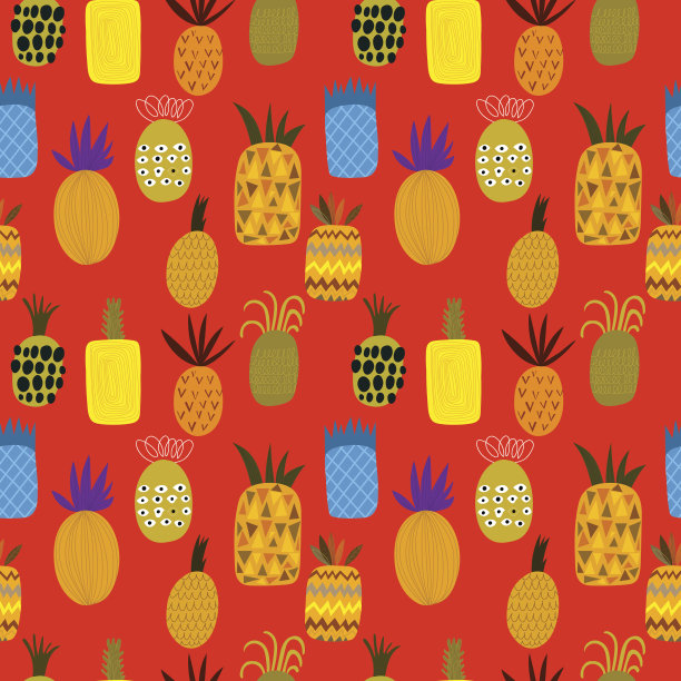 夏季菠萝水果插画背景图案向量图片下载