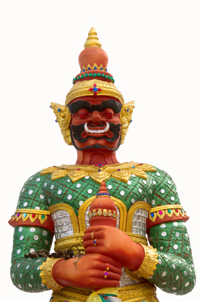泰国佛教寺庙的红色巨人守卫雕像图片下载
