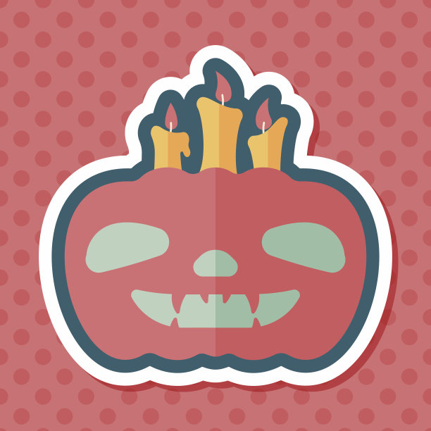 南瓜蜡烛与长影子扁平图标，eps10图片下载