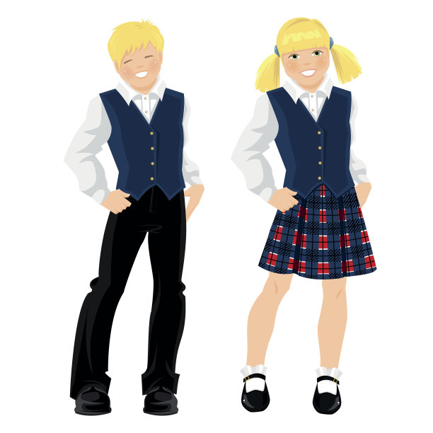 穿着校服的年轻女学生和男学生。图片下载