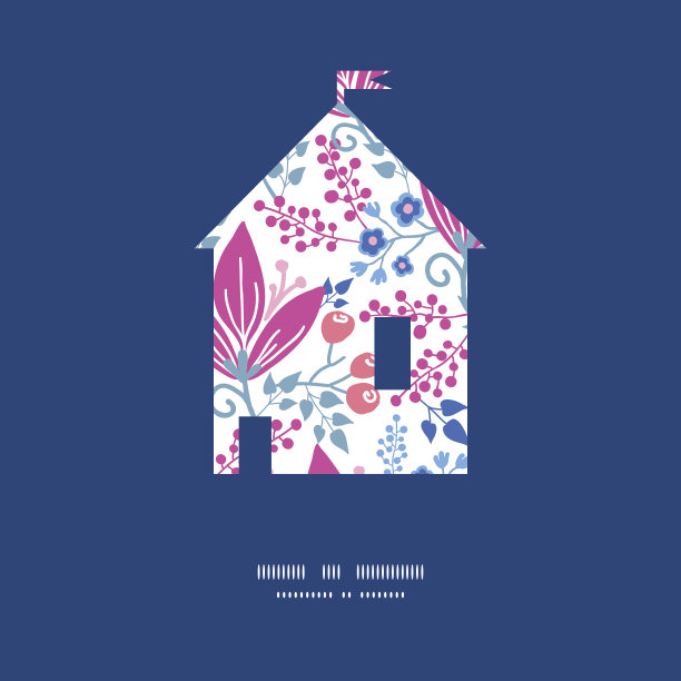 向量粉花屋剪影图案框架图片下载