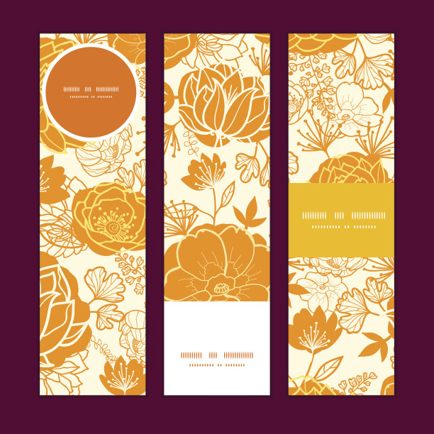 矢量金艺术花垂直横幅设置图案背景图片下载