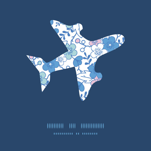 向量蓝色和粉红色和服花飞机剪影模式框架图片下载