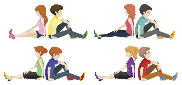 男孩和女孩背靠背坐着图片下载