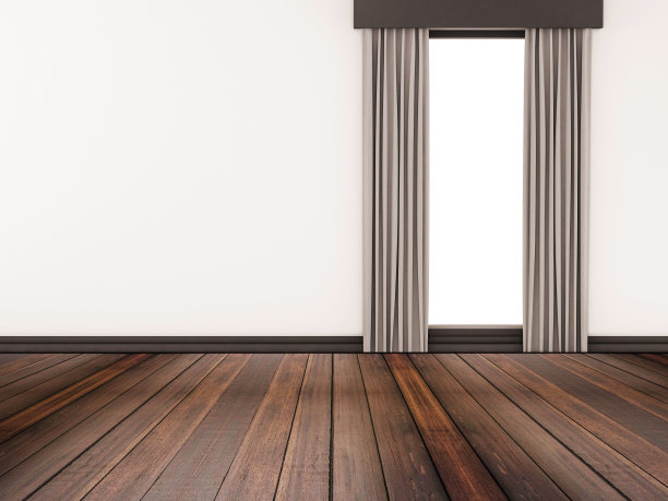 白墙硬木地板，隔窗图片下载