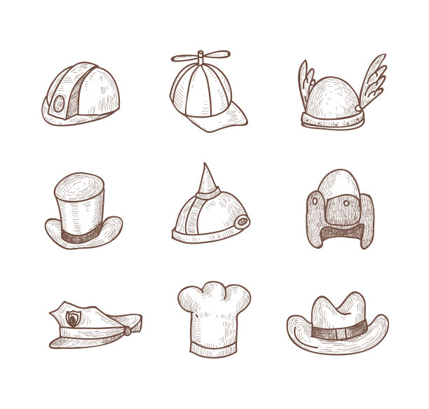 收集帽子，手绘。图片下载