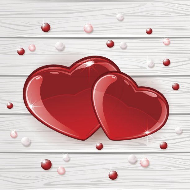 木制背景上的两颗心图片下载