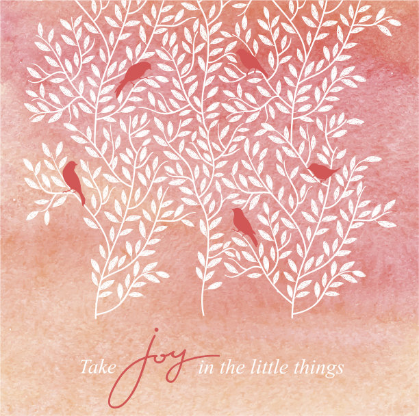 水彩背景与鸟类和树木图片下载