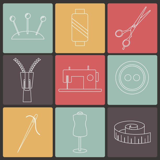 一套缝纫和刺绣线图标图片下载