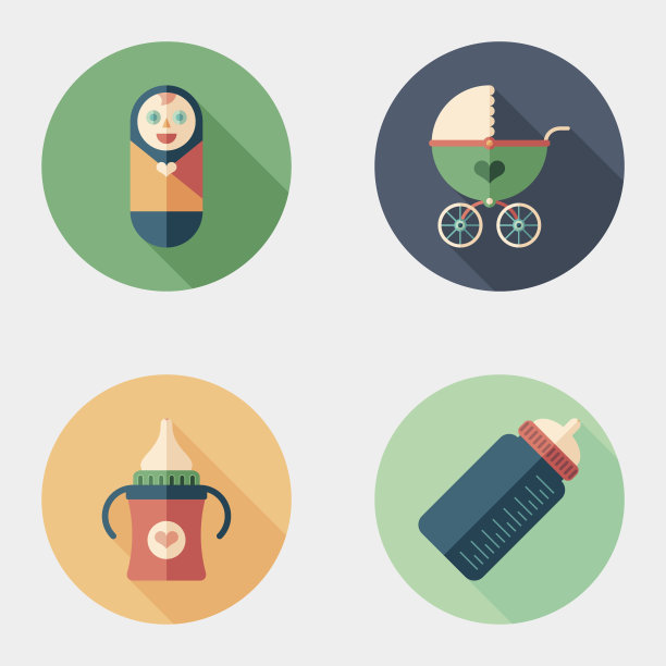 新生儿护理平面圆形图标设置。图片下载