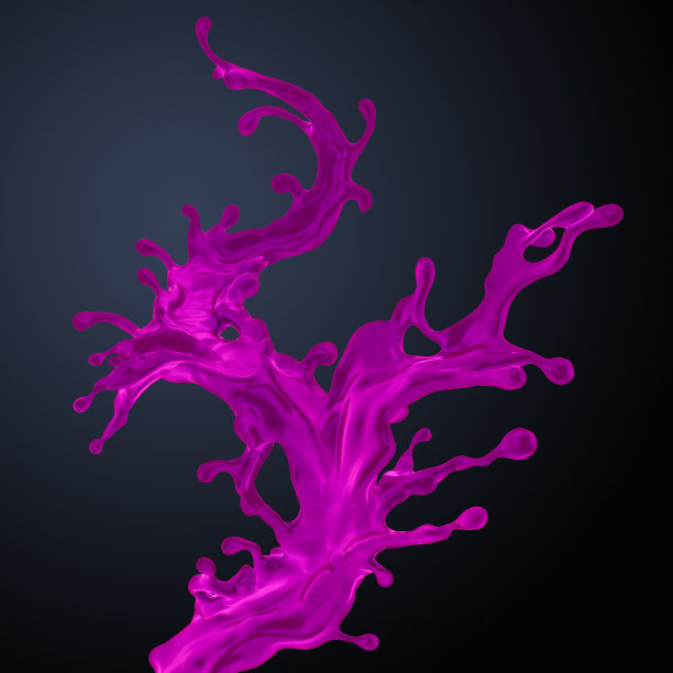 霓虹液体飞溅孤立在黑色，3d插图图片下载