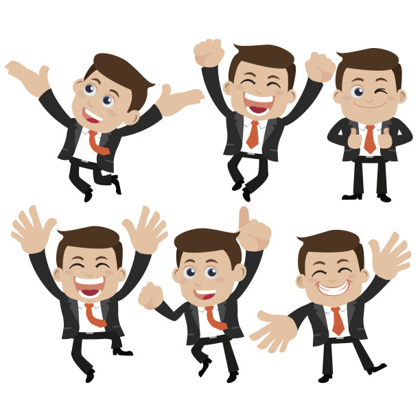 一组不同姿势的商人角色图片下载