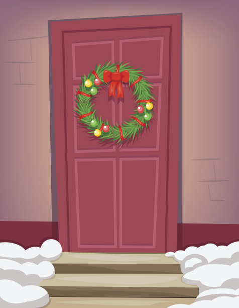 圣诞新年晚餐庆祝门复古卡通矢量插图图片下载