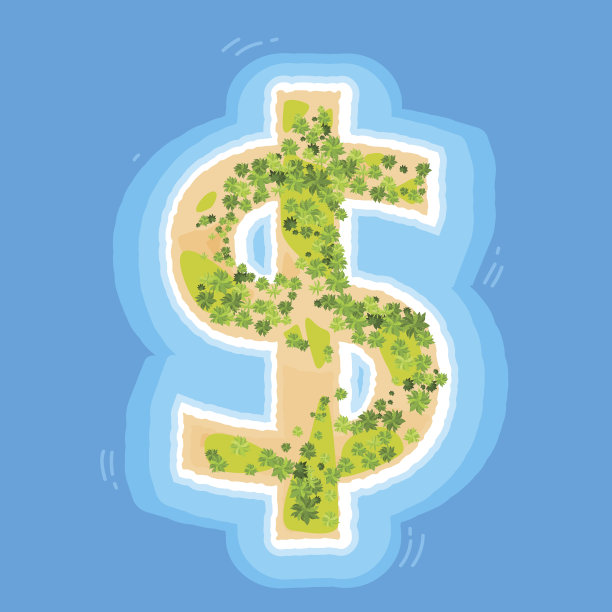 美元符号离岸岛顶视图海滩棕榈图片下载