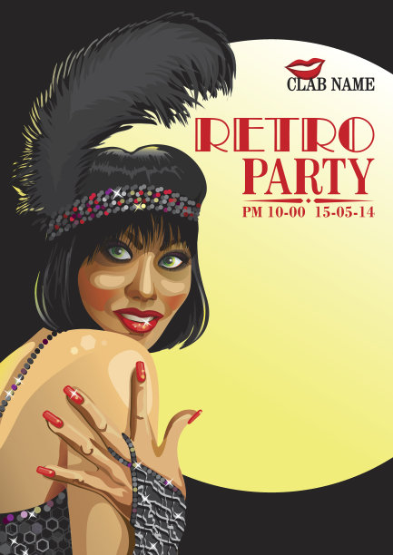 微笑的女孩手。复古的聚会。设计模板图片下载