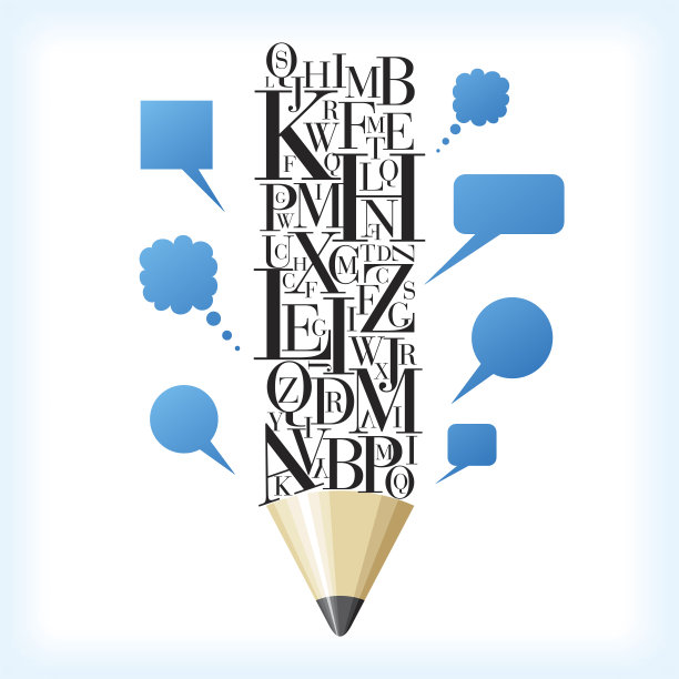 带语音泡泡的字母铅笔图片下载