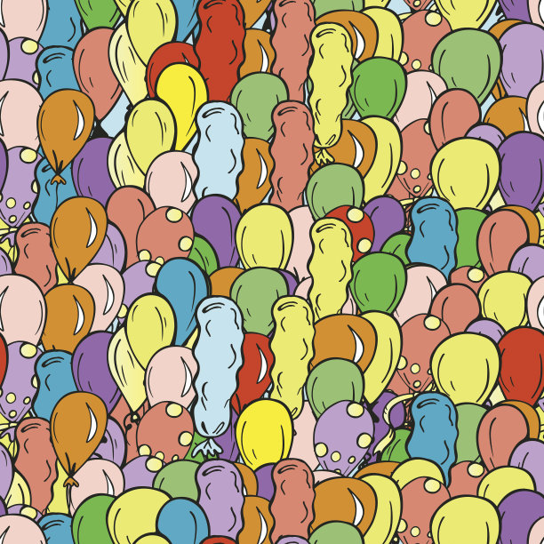 矢量假日无缝模式与多色手绘气球图片下载