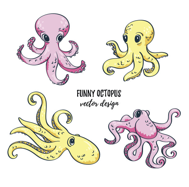 可爱的卡通章鱼集。矢量图像。水下生活。图片下载