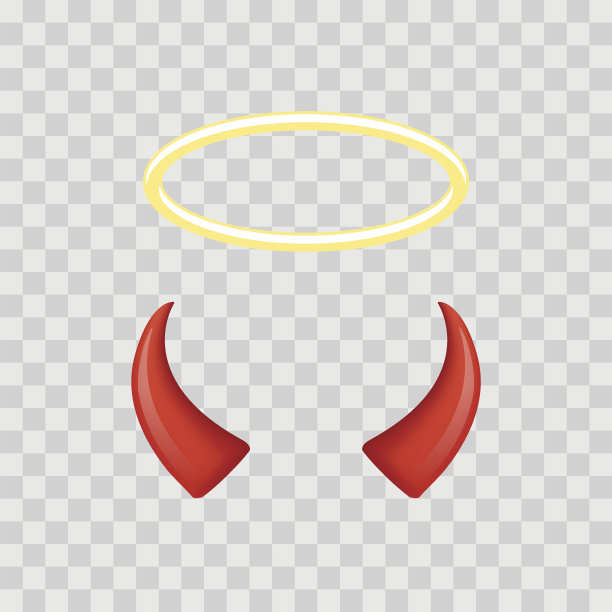 天使光环和魔鬼角孤立在透明的方格背景图片下载