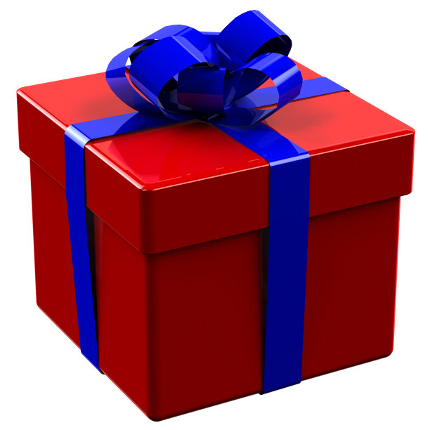 红礼盒，蓝丝带系蝴蝶结图片下载