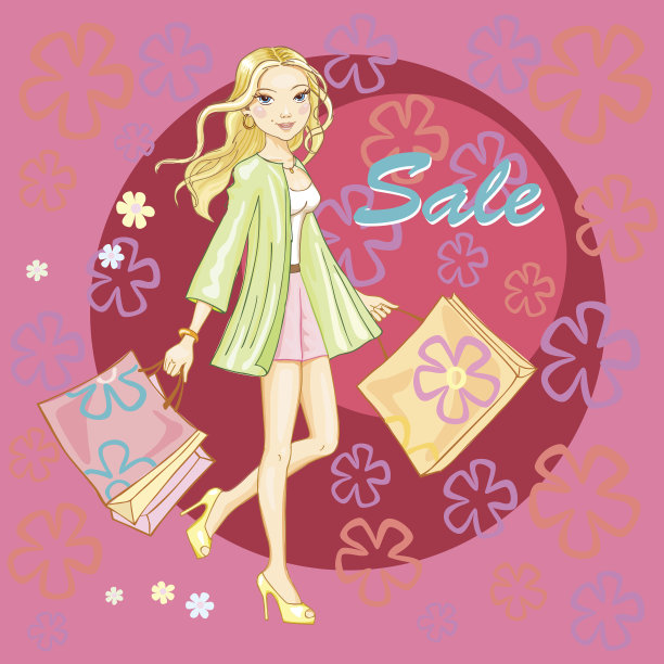 购物女孩年轻性感向量插画图片下载