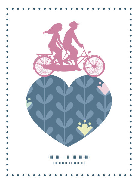 向量开花藤蔓条纹夫妇对双人自行车心剪影图片下载