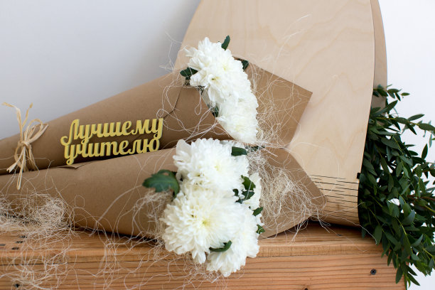 两束白菊花装在纸喇叭里图片下载