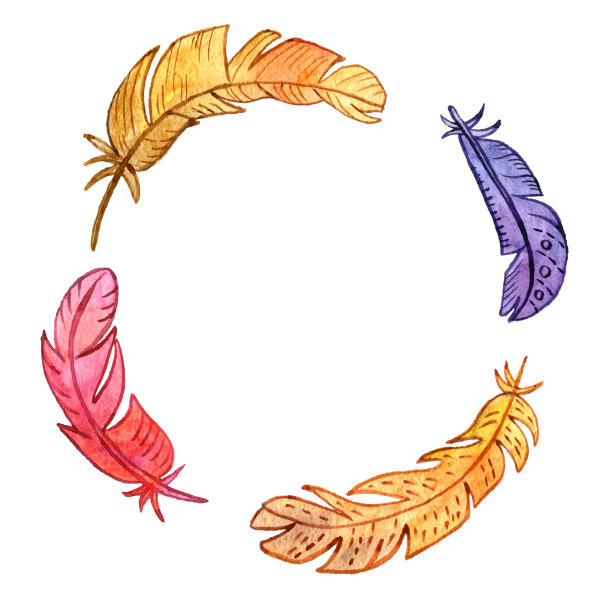 圆形框架与水彩羽毛图片下载