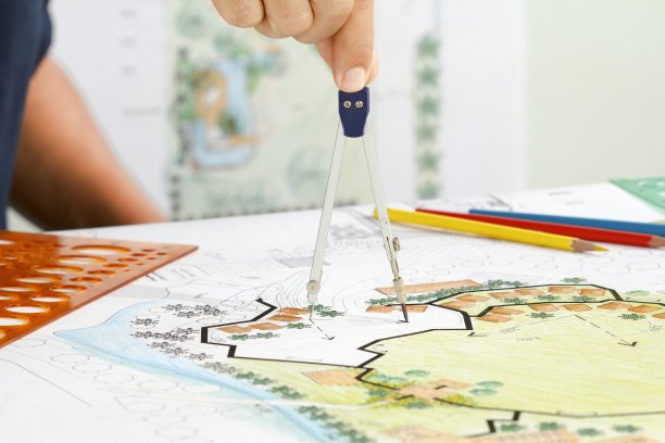 度假村景观设计蓝图。图片下载