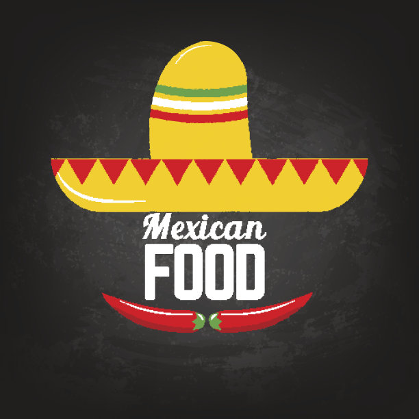 墨西哥食物。宽边帽和辣椒。墨西哥食物菜单素材图片