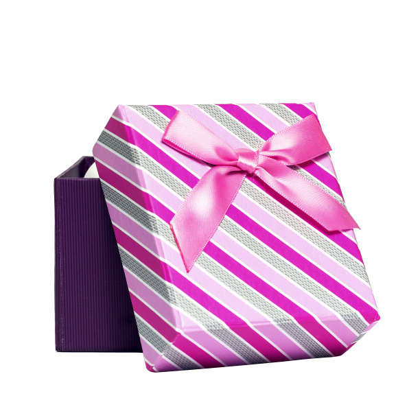 粉色开礼盒与蝴蝶结隔离图片下载