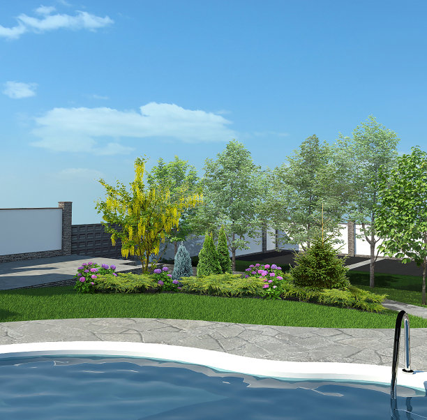 后院园艺背景，3d渲染图片下载