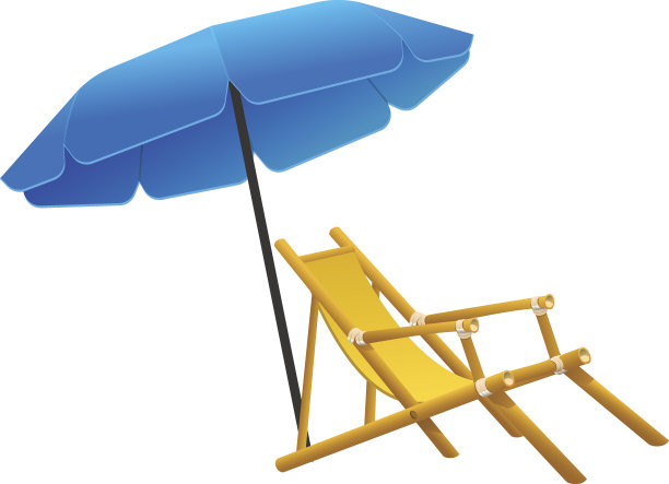 向量太阳床阳伞描绘在平坦的风格图片下载