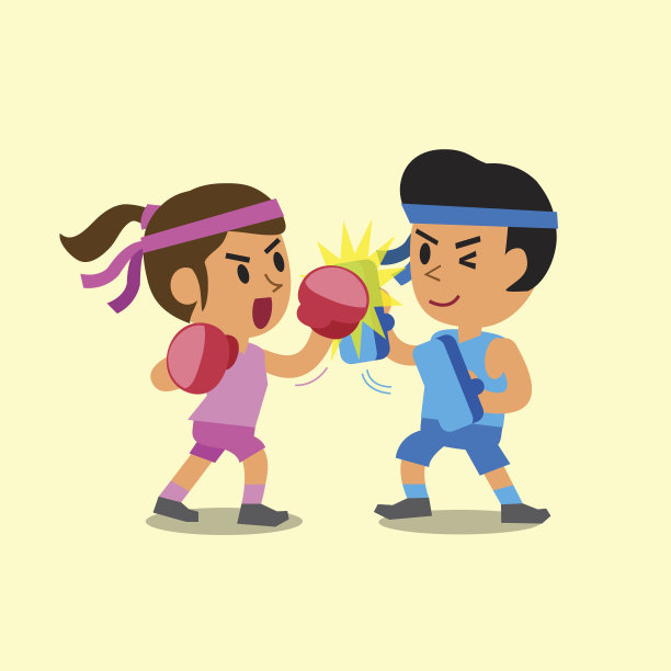 卡通运动女人和男人做上勾拳训练图片下载