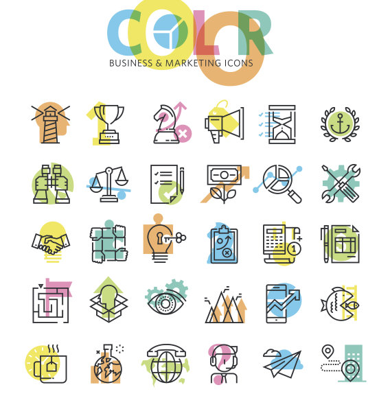 业务管理的直线图标集素材图片