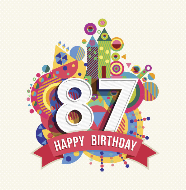 87岁生日快乐贺卡海报颜色图片下载