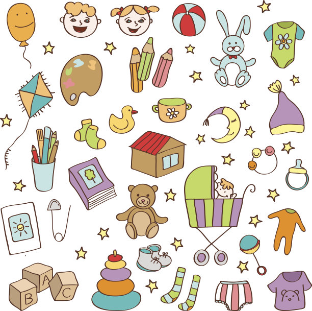 矢量手绘婴儿图标和对象图片下载