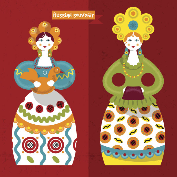 俄罗斯传统手工娃娃。Dymkovo玩具。俄罗斯纪念品。图片下载