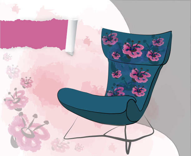 彩色插图的复古客厅室内设计图片下载