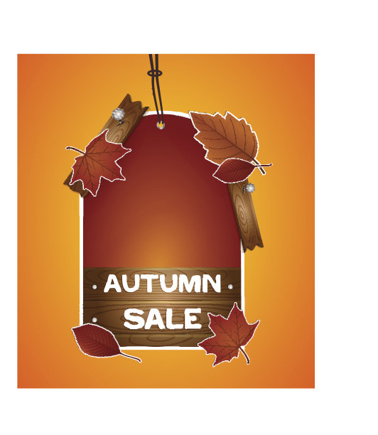 秋天的价格标签用木材和树叶图片下载