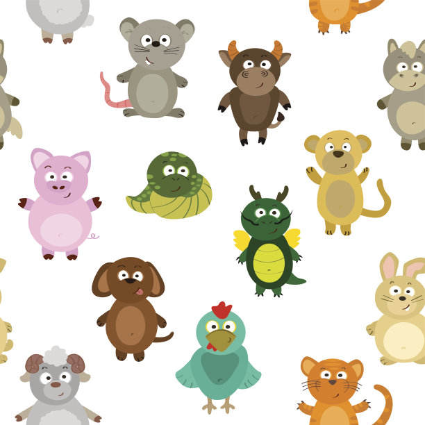 无缝图案中国生肖为您的设计图片下载