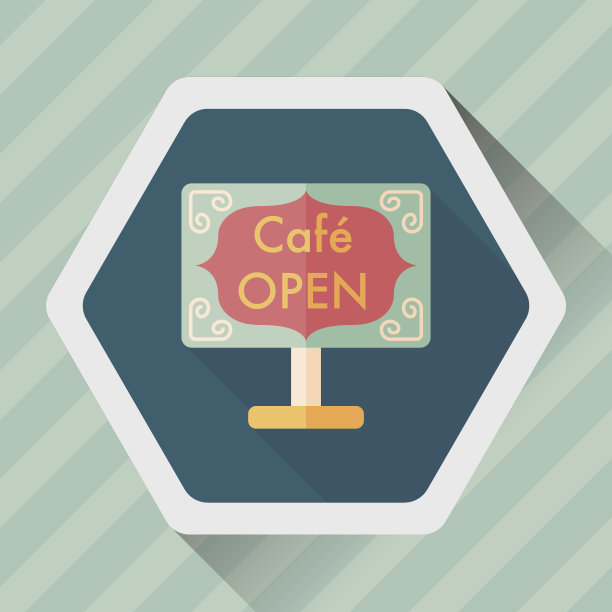 咖啡店标志与长阴影的平面图标，eps10图片下载