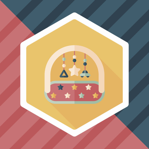 婴儿床上悬挂玩具平面图标与长影子图片下载