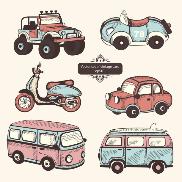 复古汽车图标集图片下载