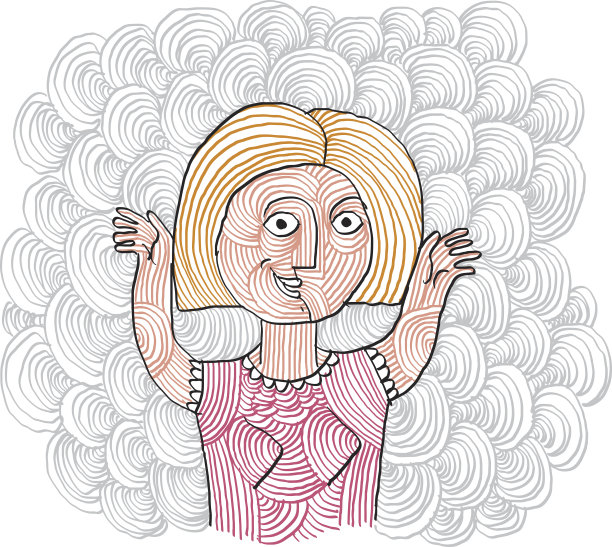 一个金发微笑的女人举起手的矢量插图。图片下载