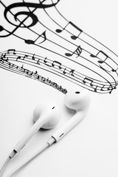 音乐笔记上的耳机图片下载