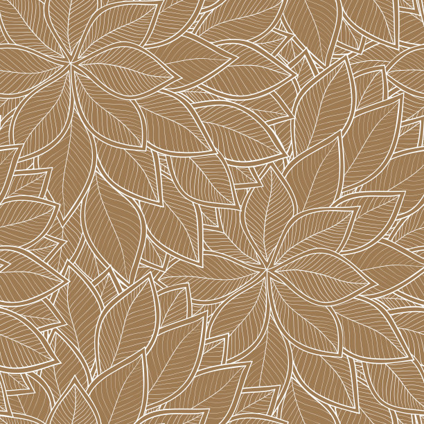 抽象褐色无缝图案与叶。向量素材图片