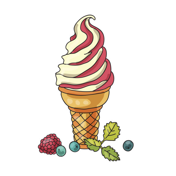 香草冰淇淋在华夫蛋筒和覆盆子图片下载