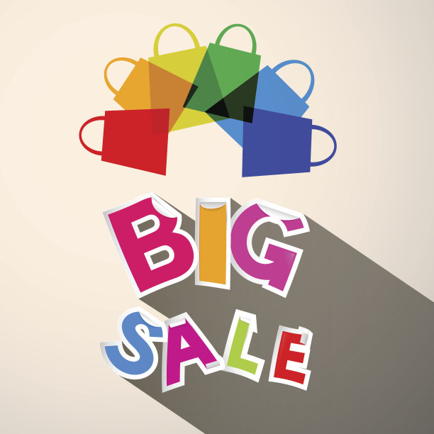 大销售矢量彩色纸标题与购物袋图片下载