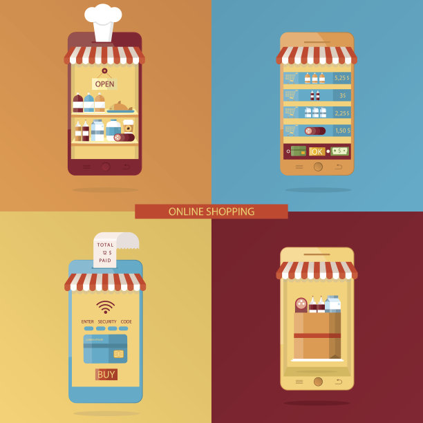 现代向量集网上购物，网上送餐图片下载